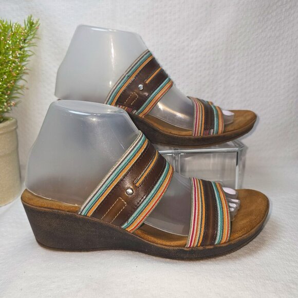 WOMENS COBB HILL BY NEW BALANCE BROWN SLIP ON WEDGE SANDAL SIZE 7.5 EUC - Picture 1 of 10